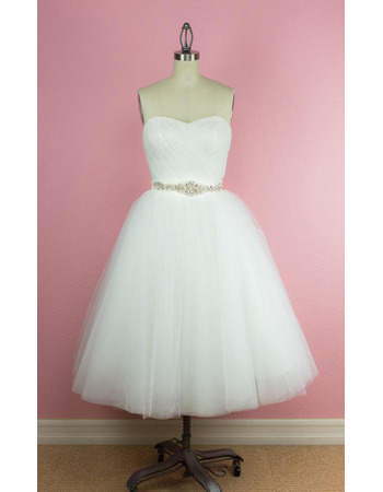 Custom A-Line Sweetheart Tea-Length Satin Organza Wedding Dress