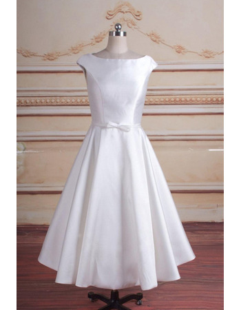 Discount A-Line Sleeveless Tea-Length Taffeta Reception Bridal Dress