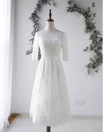 Custom A-Line Tea-Length Organza Wedding Dress with Half Sleeves