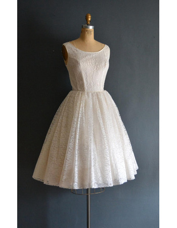 Inexpensive A-Line Sleeveless Short Lace Reception Bridal Dress