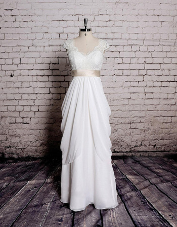 2020 New V-Neck Floor Length Chiffon Wedding Dress with Sashes