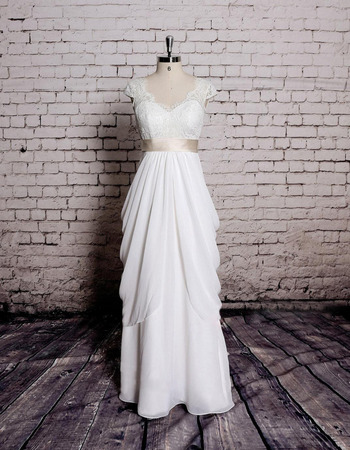 New V-Neck Floor Length Chiffon Wedding Dress with Sashes