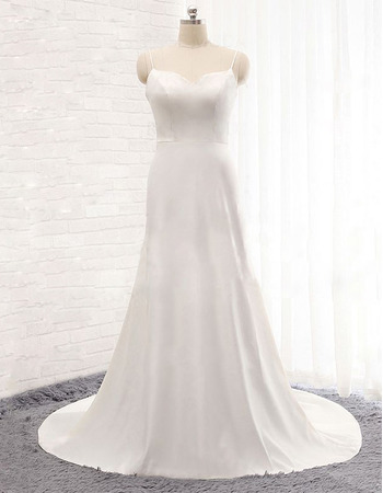 Affordable Sweetheart Long Satin Wedding Dress with Spaghetti Straps