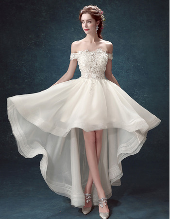 Informal A-Line Off-the-shoulder High-Low Organza Wedding Dress