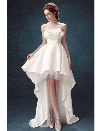 New Style A-Line Strapless High-Low Satin Wedding Dress