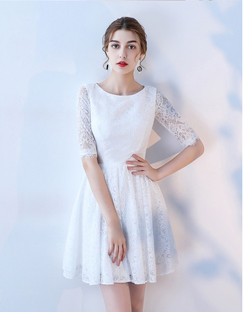 Custom A-Line Mini/ Short Lace Wedding Dress with Half Sleeves