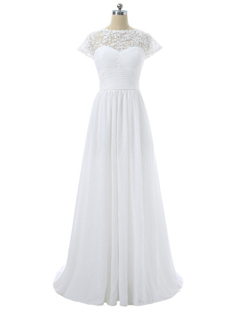 Inexpensive Floor Length Chiffon Wedding Dress with Short Sleeves