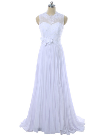 Elegant A-Line Sleeveless Floor Length Chiffon Pleated Wedding Dress