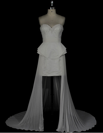 Sexy Column Sweetheart High-Low Satin Chiffon Pleated Wedding Dress