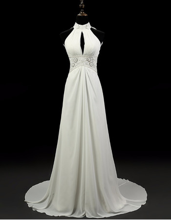 Custom A-Line Halter Sleeveless Floor Length Chiffon Wedding Dress