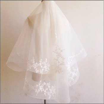 2 Layers Elbow-Length Tulle with Embroidery White Wedding Veils