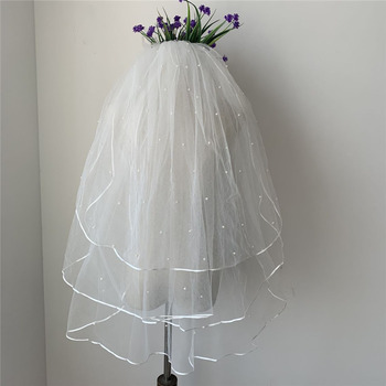 3 Layers Elbow-Length Tulle with Pearl White Wedding Veils