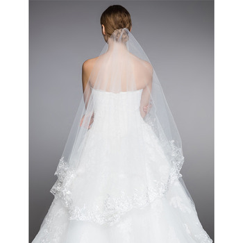 2 Layers Floor-Length Organza with Lace White Wedding Veils