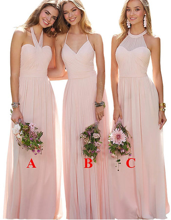 Elegant A-Line Halter Floor Length Chiffon Pleated Bridesmaid Dress