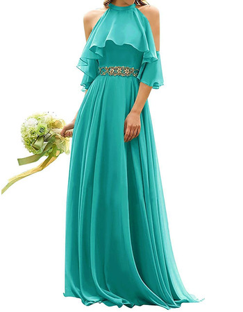 New Style A-Line Halter Floor Length Chiffon Bridesmaid Dress