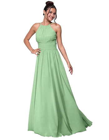 Custom A-Line Halter Floor Length Chiffon Bridesmaid/ Party Dress