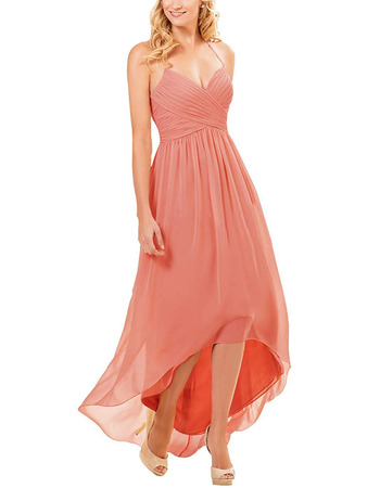 Affordable Halter Sweetheart High-Low Long Chiffon Bridesmaid Dress