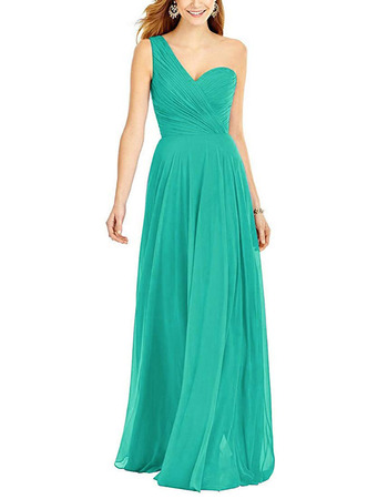 Elegant A-Line One Shoulder Floor Length Chiffon Bridesmaid Dress