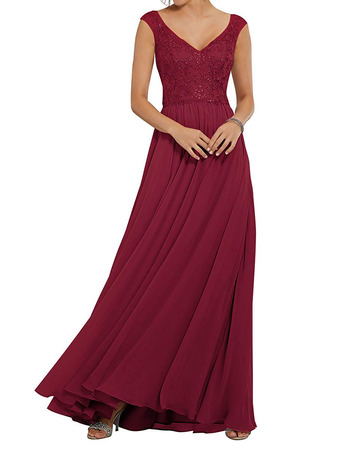 A-Line V-Neck Floor Length Chiffon Embroidery Bridesmaid Dress