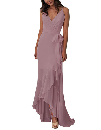 Custom V-Neck Spaghetti Straps High-Low Chiffon Bridesmaid Dress