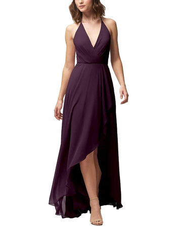 Discount V-Neck Spaghetti Straps High-Low Chiffon Bridesmaid Dress