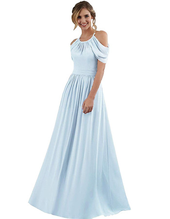 New Style A-Line Halter Floor Length Chiffon Bridesmaid Dress