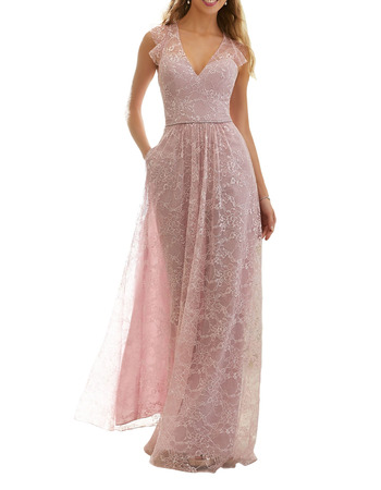 Elegant Lace V-Neck Floor Length Bridesmaid/ Evening/ Prom Dress