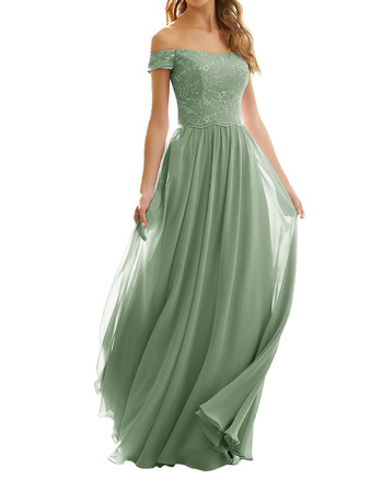 Off-the-shoulder Long Chiffon Lace Bridesmaid Dress