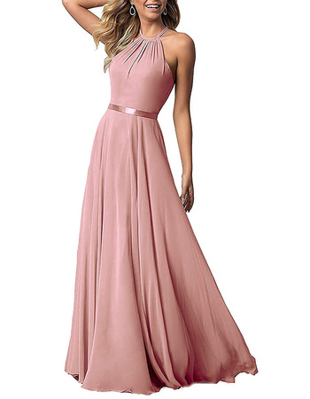 Elegant Halter Floor Length Chiffon Bridesmaid/ Evening Dress