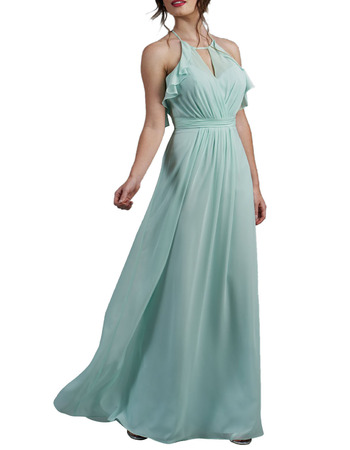 New Halter Floor Length Chiffon Backless Bridesmaid Dress