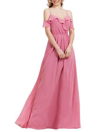 Custom Spaghetti Straps Long Chiffon Bridesmaid/ Evening Dress