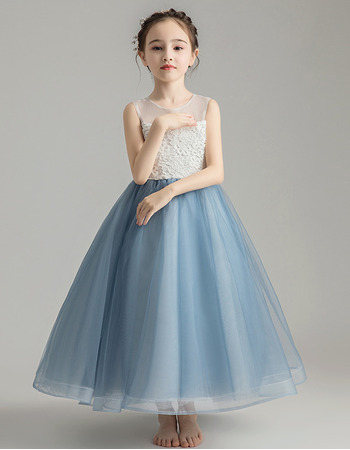 Custom A-Line Sleeveless Tea Length Organza Little Girls Party Dress