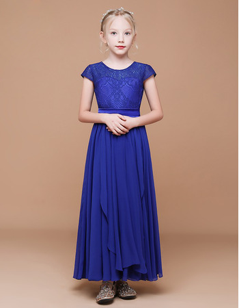 Adorable A-Line Short Sleeves Ankle Length Chiffon Flower Girl Dress