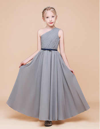 New A-Line One Shoulder Ankle Length Chiffon Flower Girl Dress