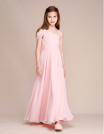 Custom One Shoulder Chiffon Junior Bridesmaid Dress