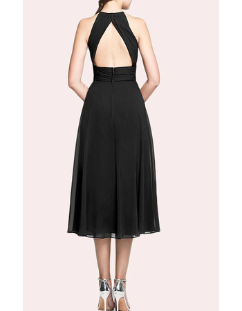 Cap Sleeve A-line Tea-length Chiffon Dress Black