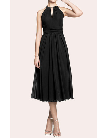 Elegant A-Line Halter Tea Length Chiffon Black Homecoming Dress