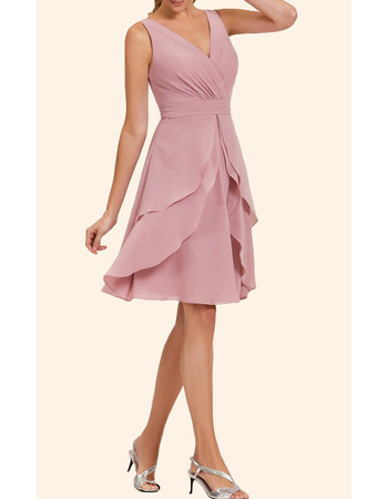 Classy A-Line V-Neck Short Chiffon Layered Skirt Homecoming Dress