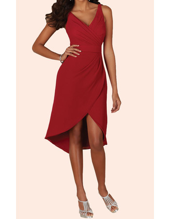 Discount V-Neck Sleeveless High-Low Short Red Chiffon Homecoming Dress