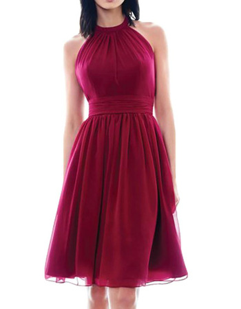 Sexy Halter Knee Length Short Red Chiffon Homecoming/ Prom Dress