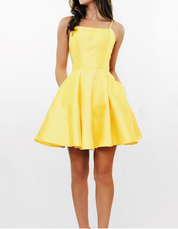 Girls Sexy A-Line Spaghetti Straps Short Satin Homecoming/ Prom Dress