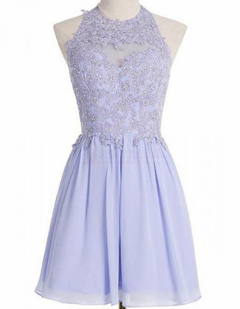 Simple Halter Short Chiffon Applique Beading Homecoming Dress