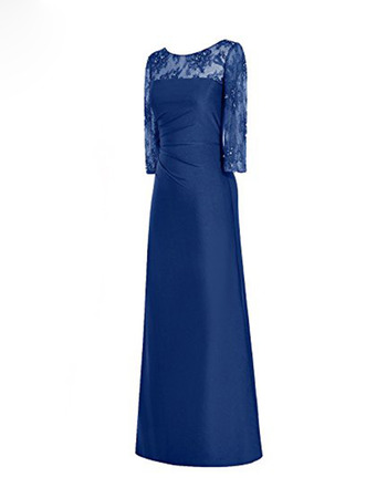 Elegant Floor Length Satin Mother Dress with 3/4 Long Sleeves