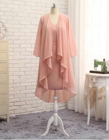 Casual Column V-Neck Short Chiffon Mother Formal Dress with Jackets