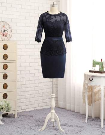 Designer Bodycon Short Satin Lace Mother Dress with 3/4 Long Sleeves