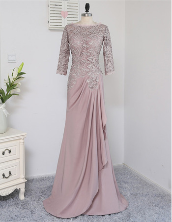 Elegant A-Line Long Chiffon Lace Mother Dress with 3/4 Long Sleeves