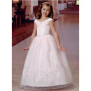 Girls Pretty Princess V-Neck Long White First Communion Dress