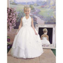 Girls Pretty Halter Ball Gown Floor Length Satin Catholic First Holy Communion Dress