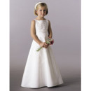 Girls Satin First Communion Dress/ A-Line Beaded Flower Girl Dress