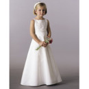 Girls Satin First Communion Dress/ A-Line Beaded Flower Girl Dress